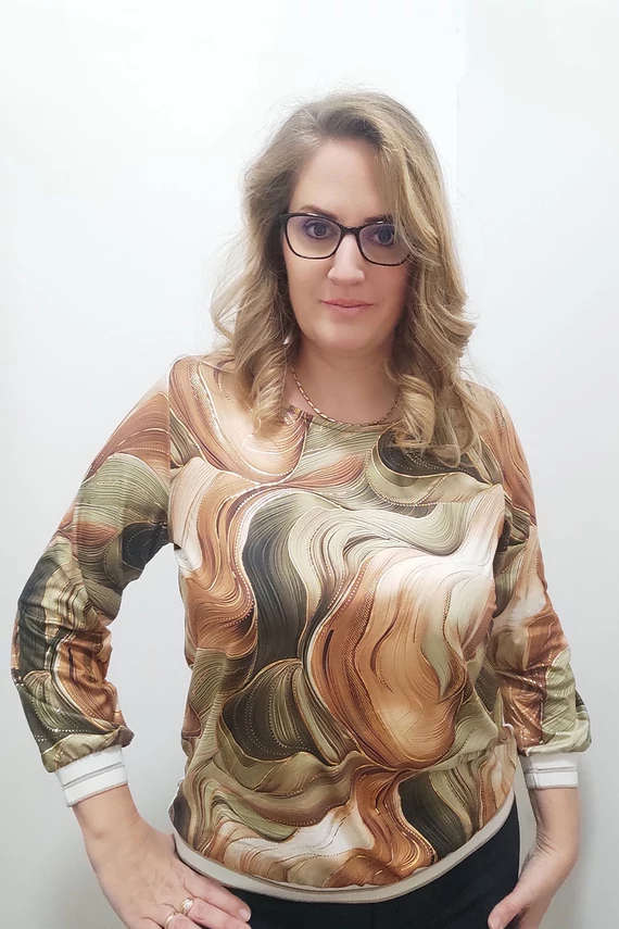 Luisa hosszú ujjú zöld-barna mintás felső