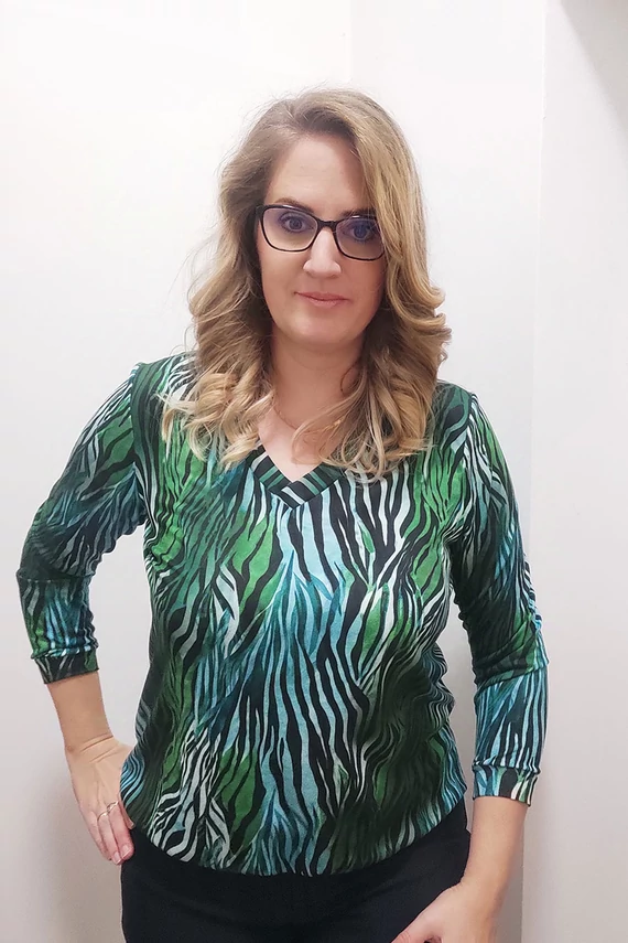 Luisa hosszú ujjú zöld-fekete mintás felső