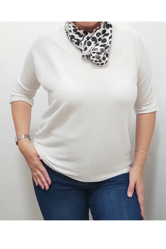 MY STYLE női kötött sálas felső csillogós fehér