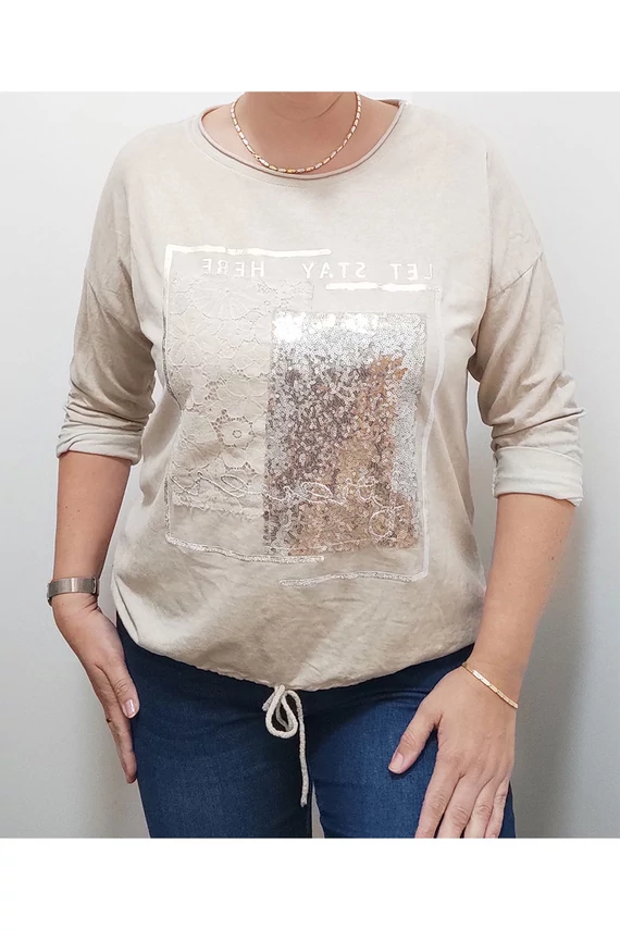 New Collection női flitteres felső alul kötős bézs