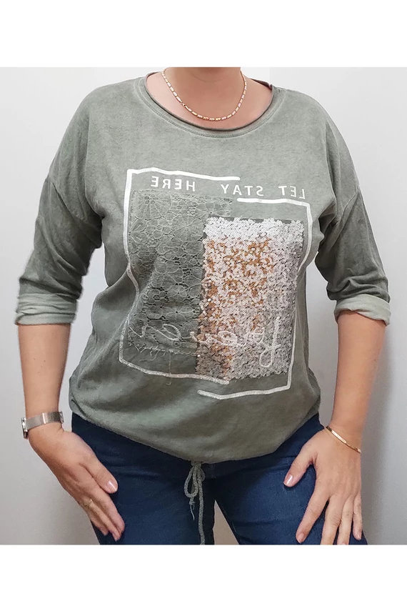 New Collection női flitteres felső alul kötős kekizöld