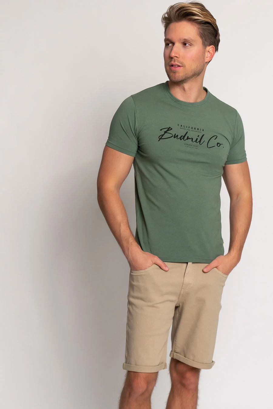 Budmil Califordia slim fit póló Kekizöld