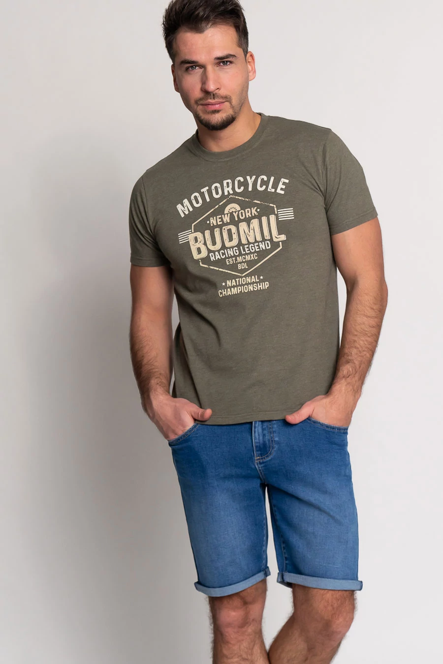 Budmil Motorcycle regular fit póló Kekizöld