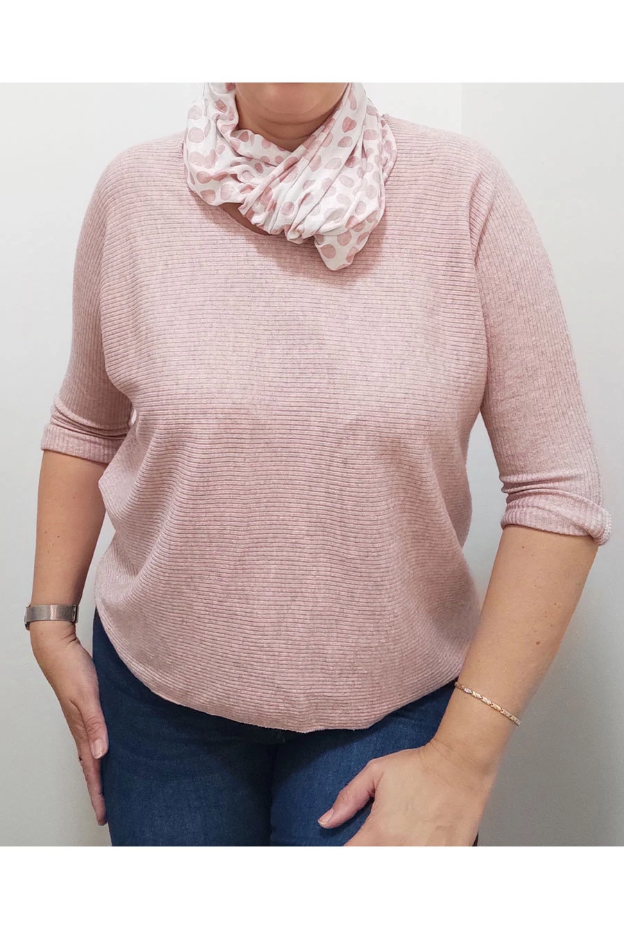 MY STYLE női kötött sálas felső csillogós púder