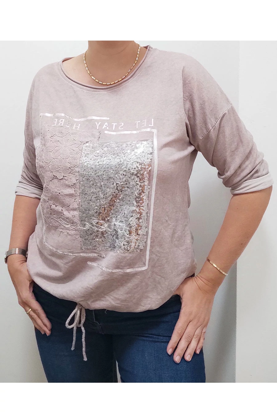 New Collection női flitteres felső alul kötős púder