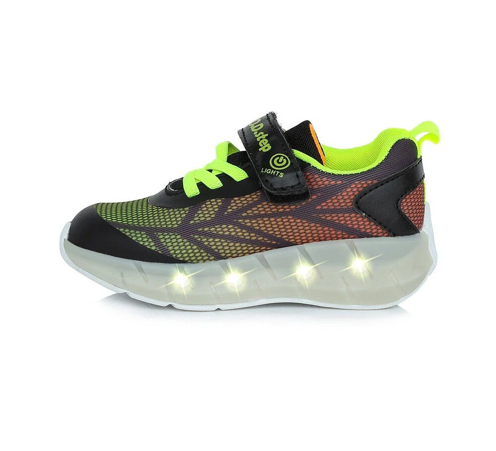 D.D. Step fiú sportcipő fekete neon zöld ledes