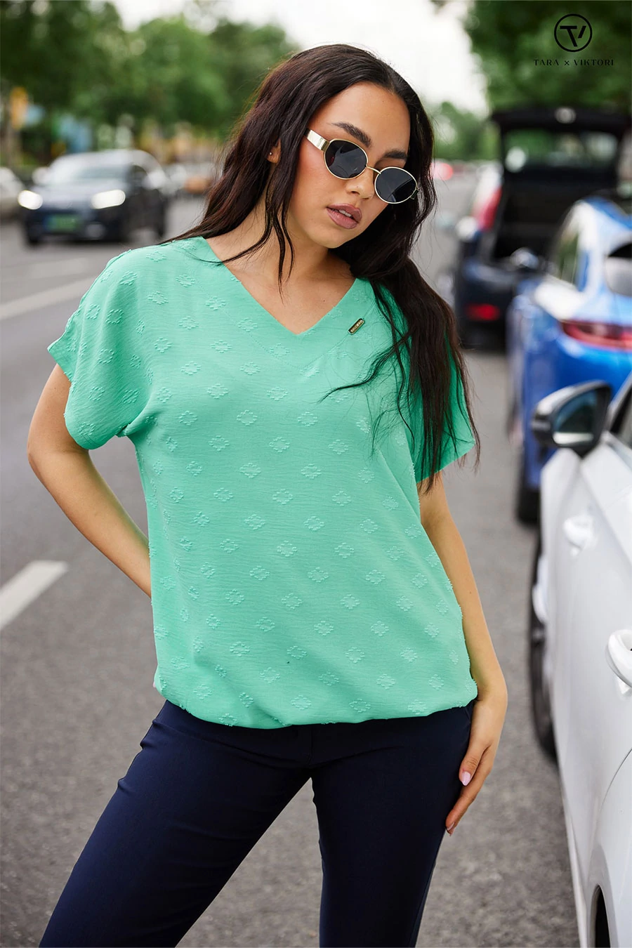 TARA × VIKTORI női felső Katy zöld 